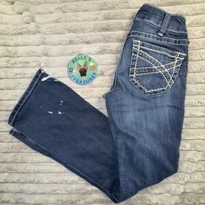 Ariat‎ Jeans Women's 27 R Denim Mid Rise Boot Cut Stretch Western 27x32 Thrashed